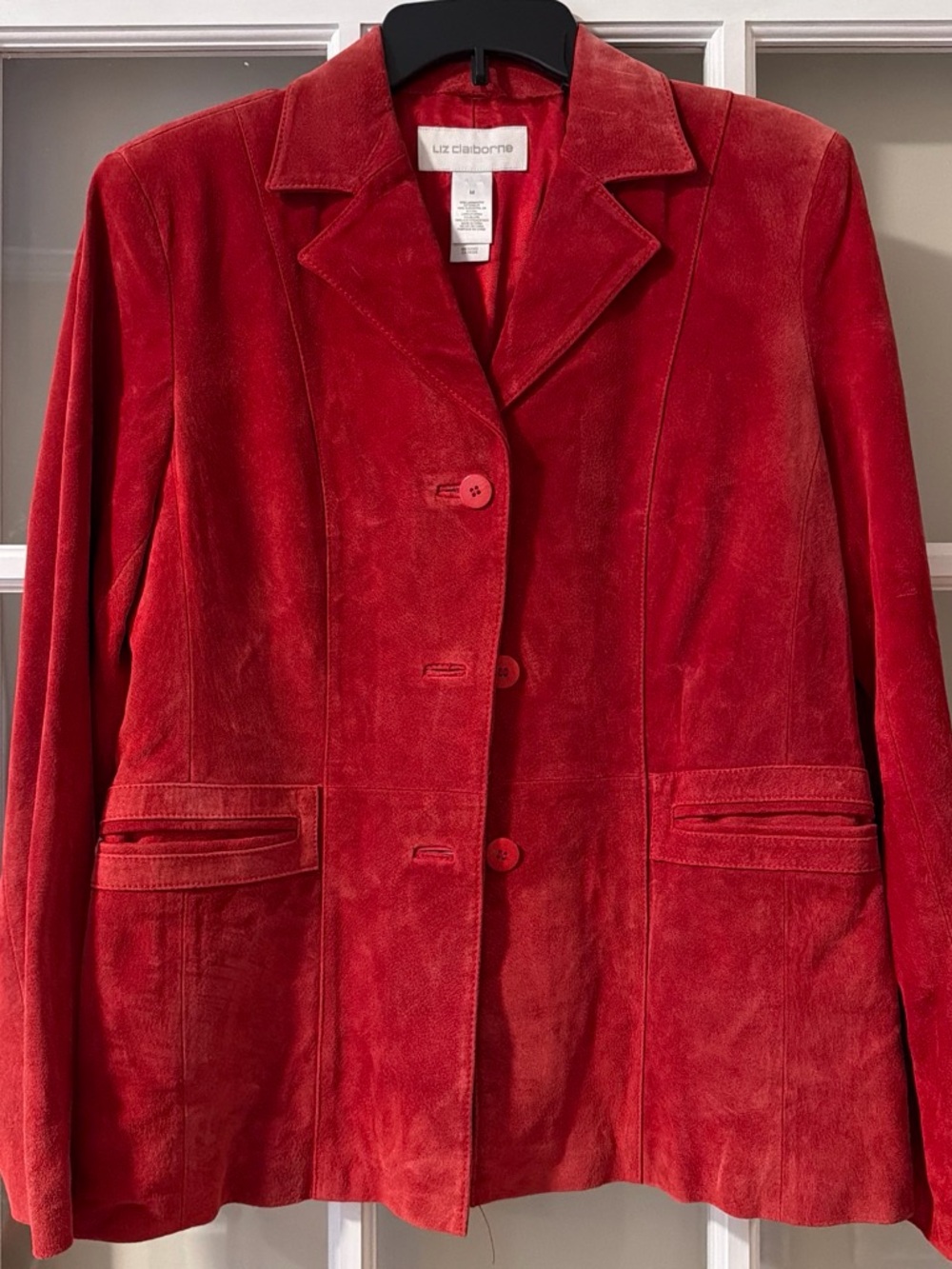 Vintage Liz Claiborne Women's Red Suede Button-Front Jacket. No stains or holes.